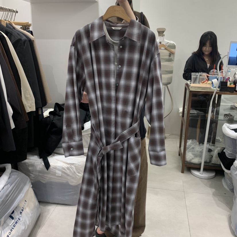 ANN MARGRET東大門直郵女裝新款休閑連衣裙含腰帶修身格紋GRETA.Y連衣裙圖色2