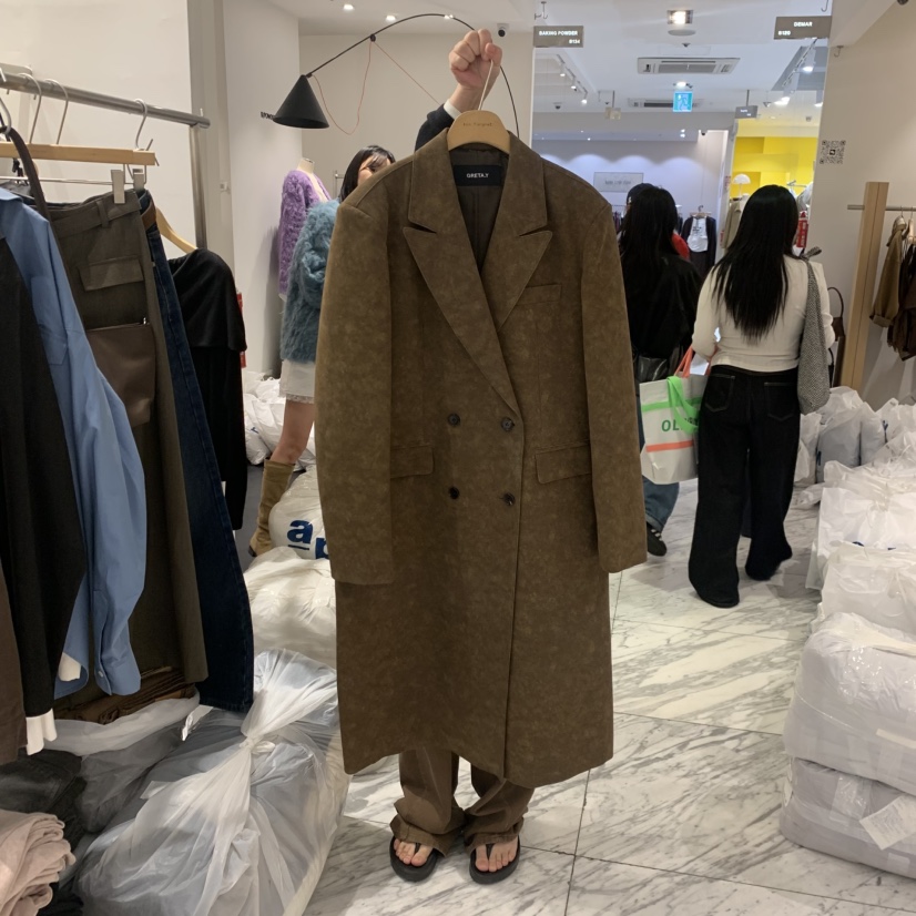 ANN MARGRET東大門實拍女裝新款時尚中長款大衣皮革雙層GRETA.Y中長款大衣圖色1
