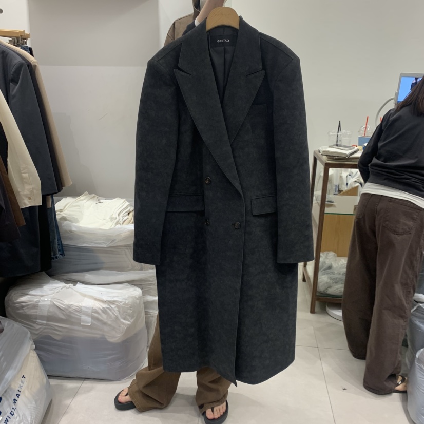ANN MARGRET東大門實拍女裝新款時尚中長款大衣皮革雙層GRETA.Y中長款大衣圖色2