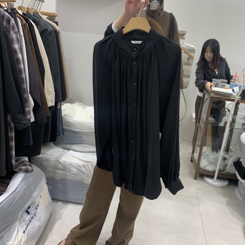 ANN MARGRET韓國代購女士新品休閑襯衫蕾絲衫高領GRETA.Y襯衫/蕾絲衫圖色1