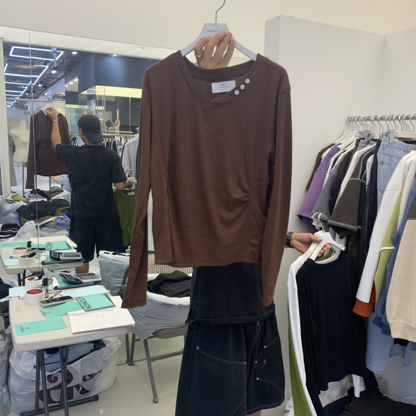 NON CLIP東大門代購女裝新品人氣時尚推薦真品長袖T恤紐扣NON CLIP長袖T恤圖色1