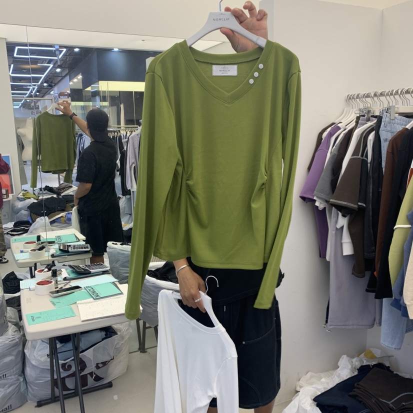 NON CLIP東大門代購女裝新品人氣時尚推薦真品長袖T恤紐扣NON CLIP長袖T恤圖色3