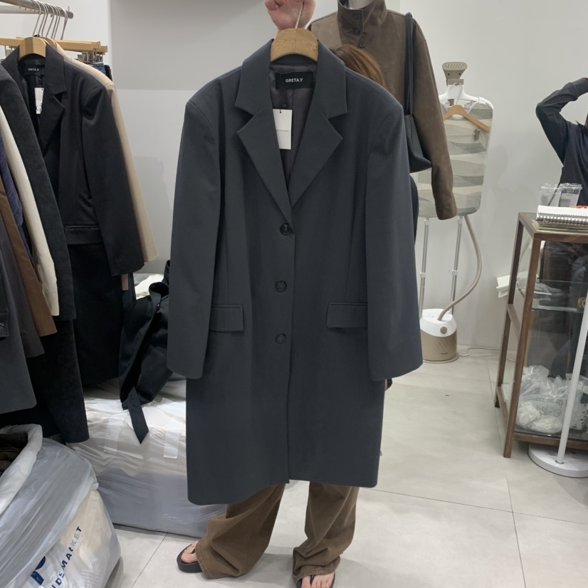 ANN MARGRET韓國直郵女裝新品休閑中長款大衣GRETA.Y中長款大衣圖色1墨
