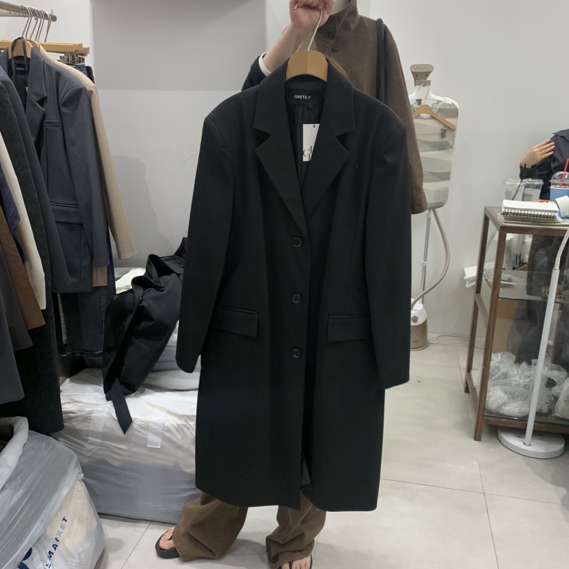 ANN MARGRET韓國直郵女裝新品休閑中長款大衣GRETA.Y中長款大衣圖色2黑