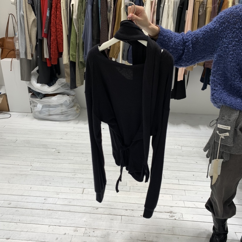 BREATHE東大門代購女士新款休閑長袖T恤羊毛圍巾安哥拉含飄帶BREATHE長袖T恤