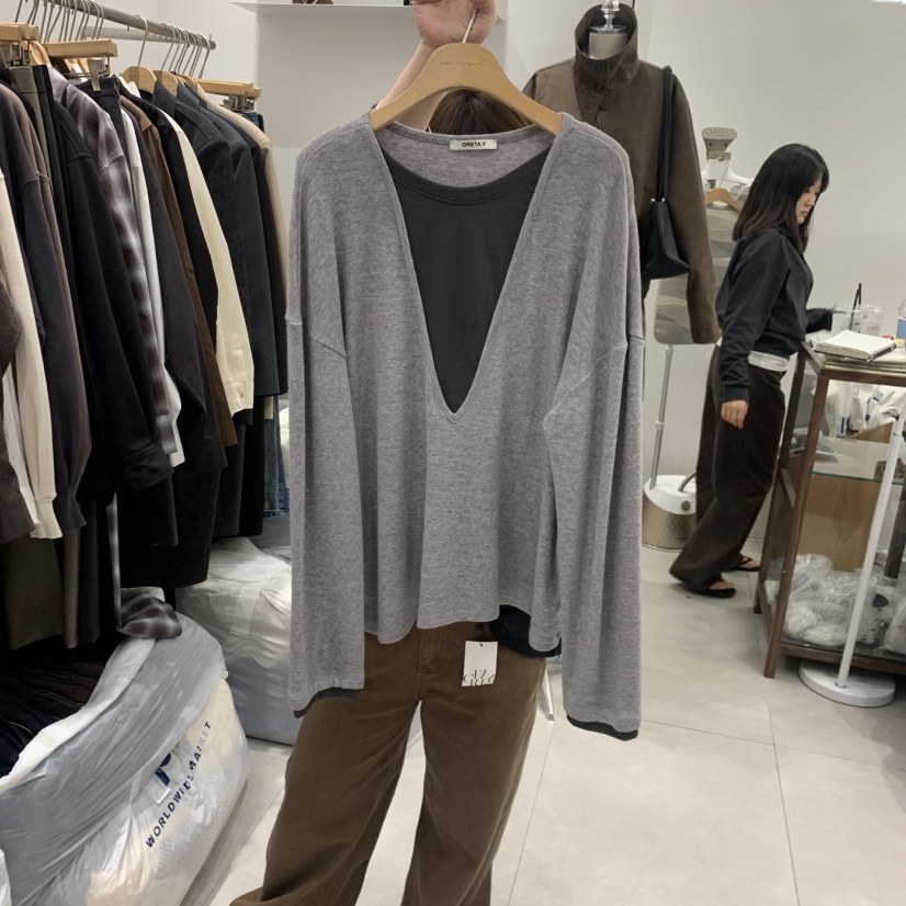 ANN MARGRET韓國代購女裝新品時尚長袖T恤假兩件GRETA.Y長袖T恤圖色2