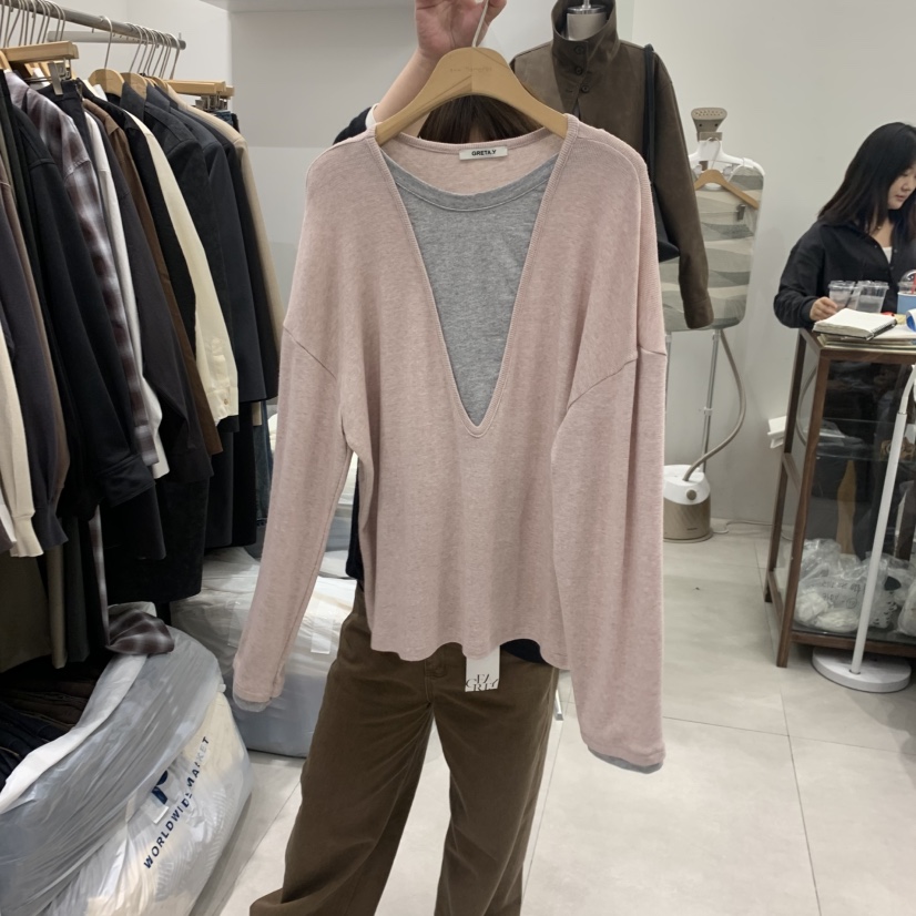 ANN MARGRET韓國代購女裝新品時尚長袖T恤假兩件GRETA.Y長袖T恤圖色3