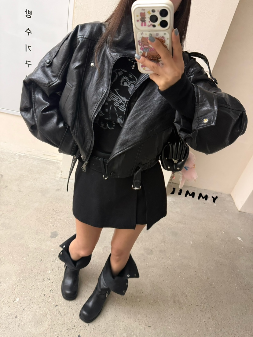 JIMMY東大門直郵女士新品時尚熱賣休閑推薦人氣真品皮衣短款JIMMY/REMAKE皮衣