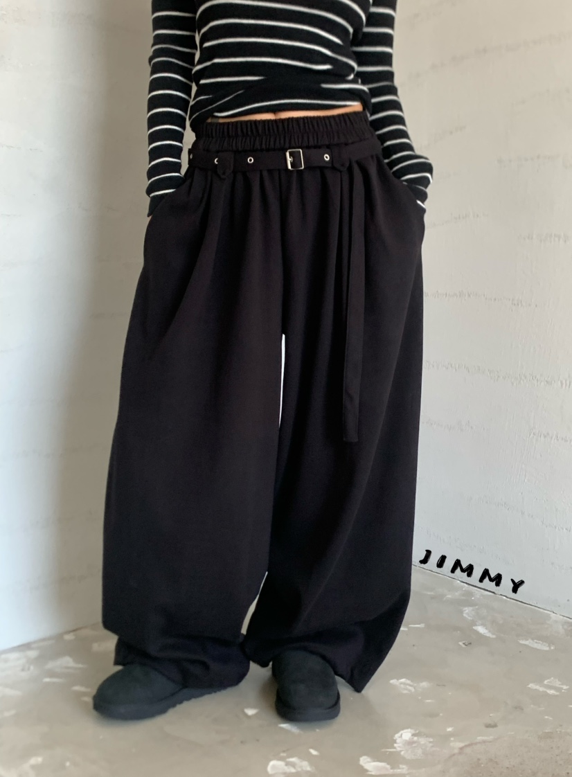 JIMMY東大門實拍女裝新款推薦時尚休閑褲含腰帶闊腿褲系帶JIMMY/REMAKE休閑褲
