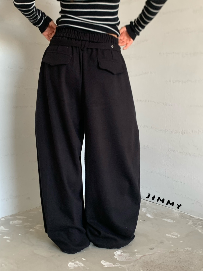 JIMMY東大門實拍女裝新款推薦時尚休閑褲含腰帶闊腿褲系帶JIMMY/REMAKE休閑褲