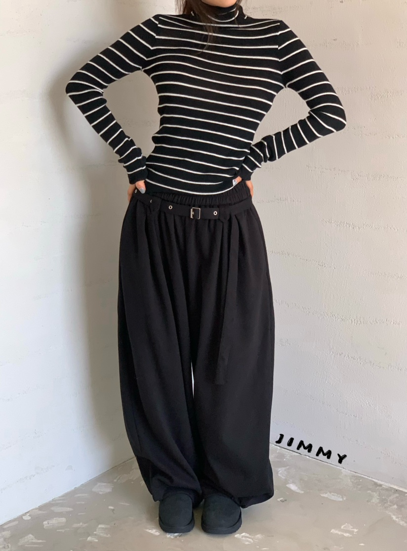 JIMMY東大門實拍女裝新款推薦時尚休閑褲含腰帶闊腿褲系帶JIMMY/REMAKE休閑褲