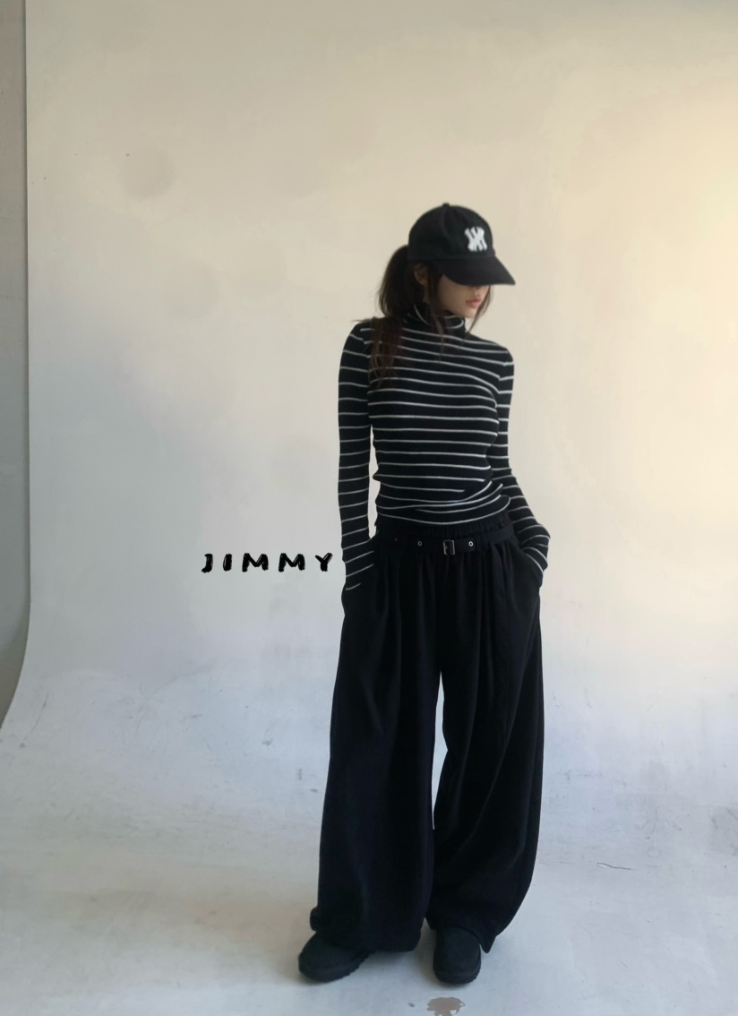 JIMMY東大門實拍女裝新款推薦時尚休閑褲含腰帶闊腿褲系帶JIMMY/REMAKE休閑褲