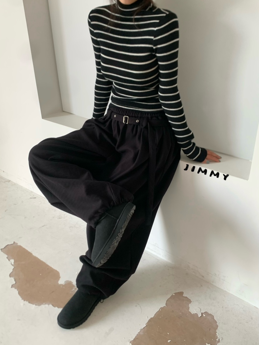 JIMMY東大門實拍女裝新款推薦時尚休閑褲含腰帶闊腿褲系帶JIMMY/REMAKE休閑褲