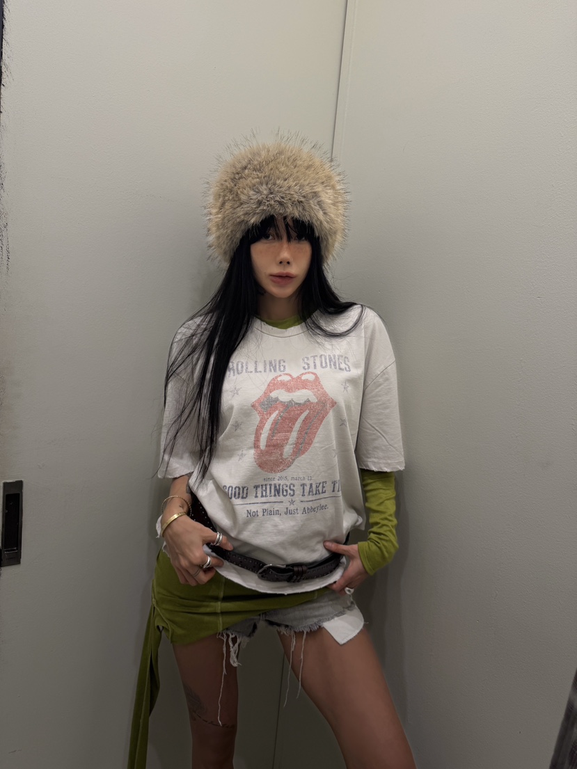 ABBEYLEE韓國代購女裝新款時尚休閑T恤不含內搭和腰帶復古ABBEYLEET恤