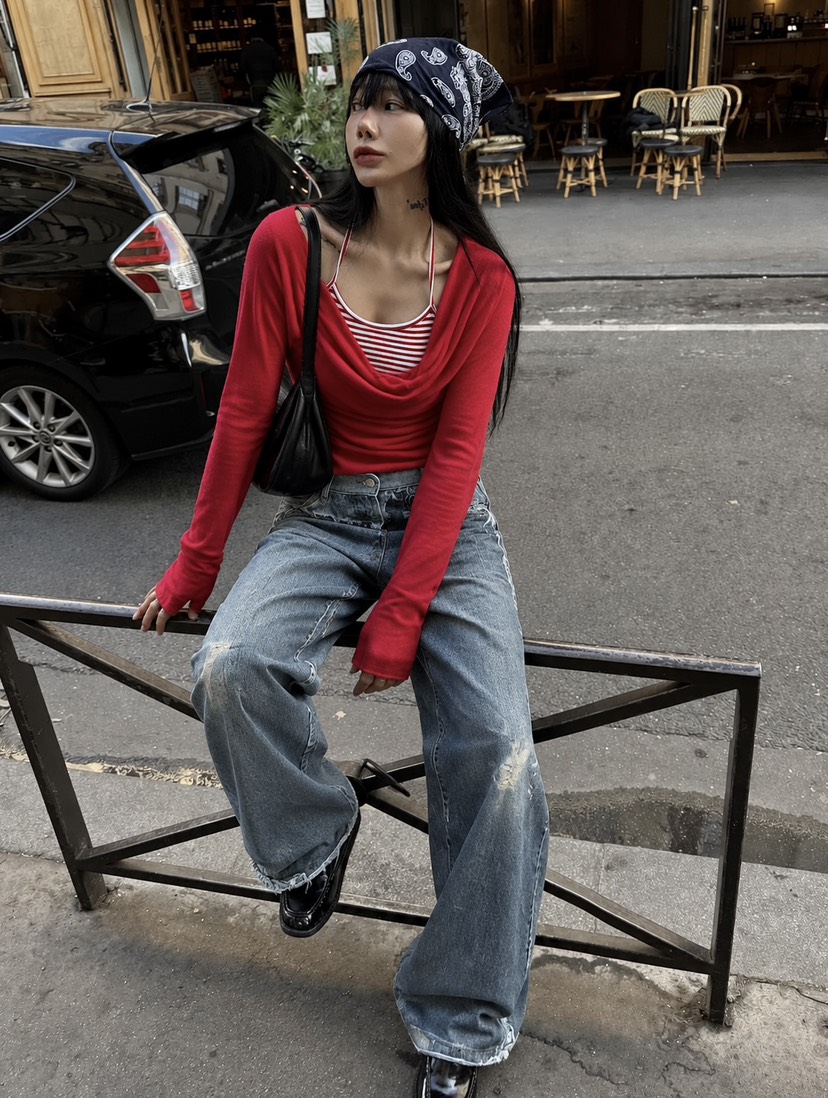 ABBEYLEE韓國直郵女裝新款熱賣時尚人氣真品推薦牛仔褲印花ABBEYLEE牛仔褲