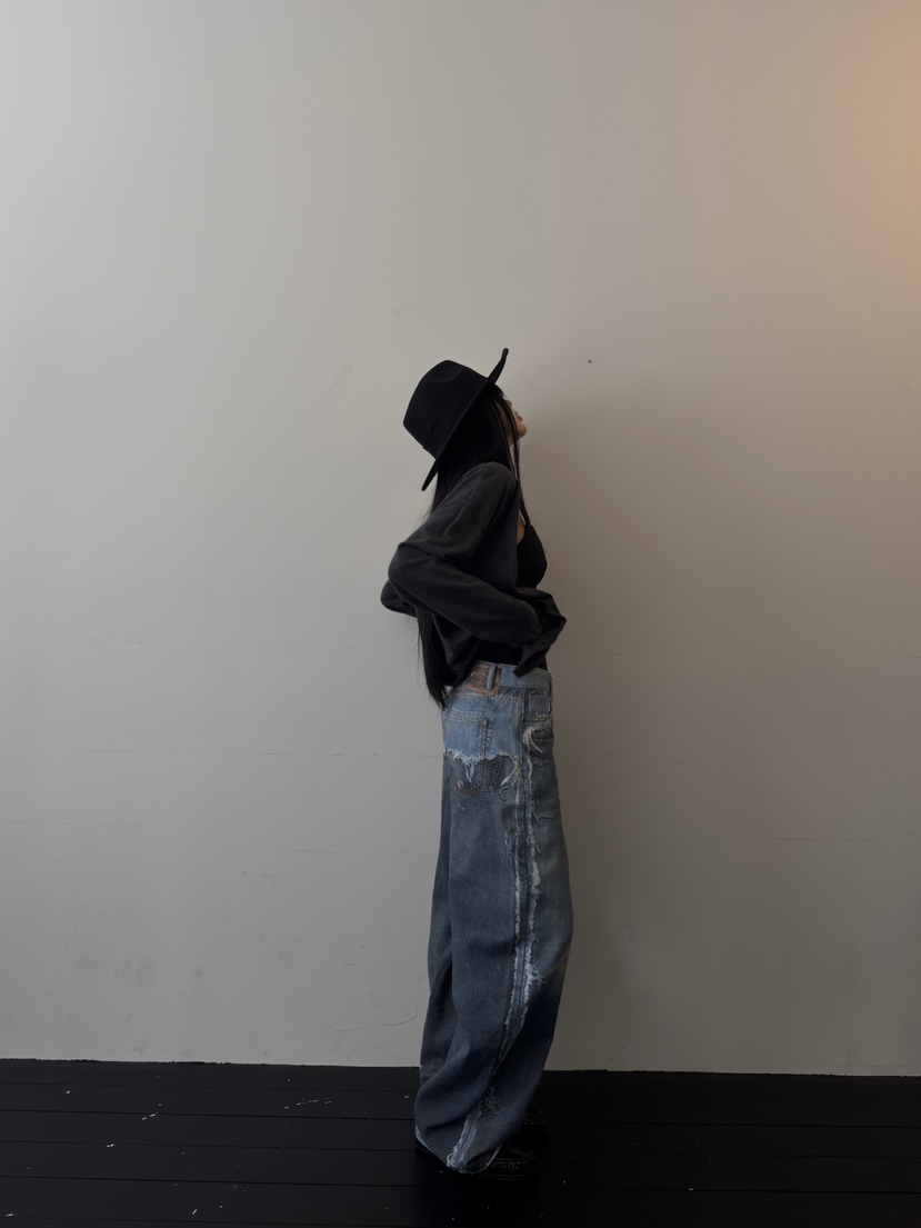 ABBEYLEE韓國直郵女裝新款熱賣時尚人氣真品推薦牛仔褲印花ABBEYLEE牛仔褲