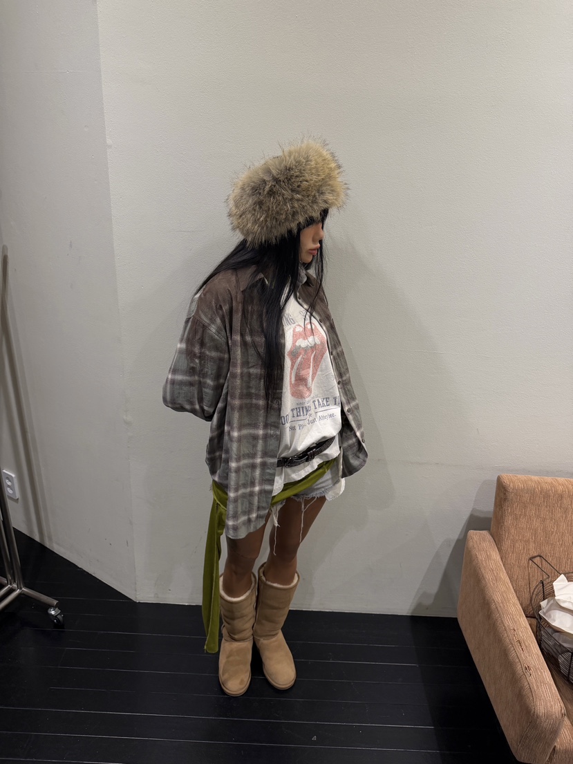 ABBEYLEE韓國代購女裝新款時尚人氣休閑襯衫蕾絲衫水洗格子ABBEYLEE襯衫/蕾絲衫