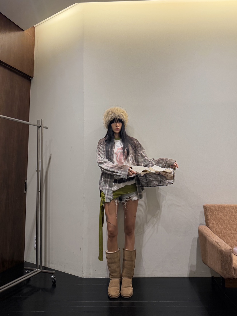 ABBEYLEE韓國代購女裝新款時尚人氣休閑襯衫蕾絲衫水洗格子ABBEYLEE襯衫/蕾絲衫