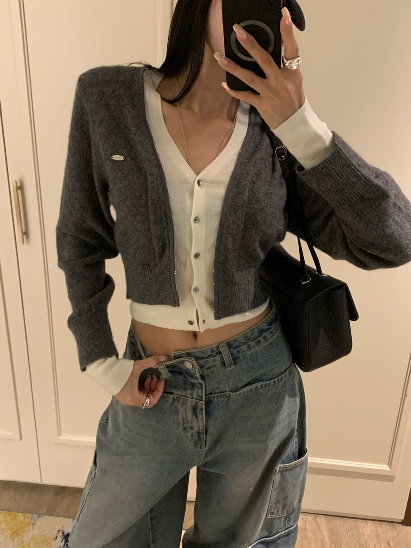 BADCALM韓國直郵女裝新款熱賣休閑人氣時尚真品開衫雙層開衫BADCALM開衫