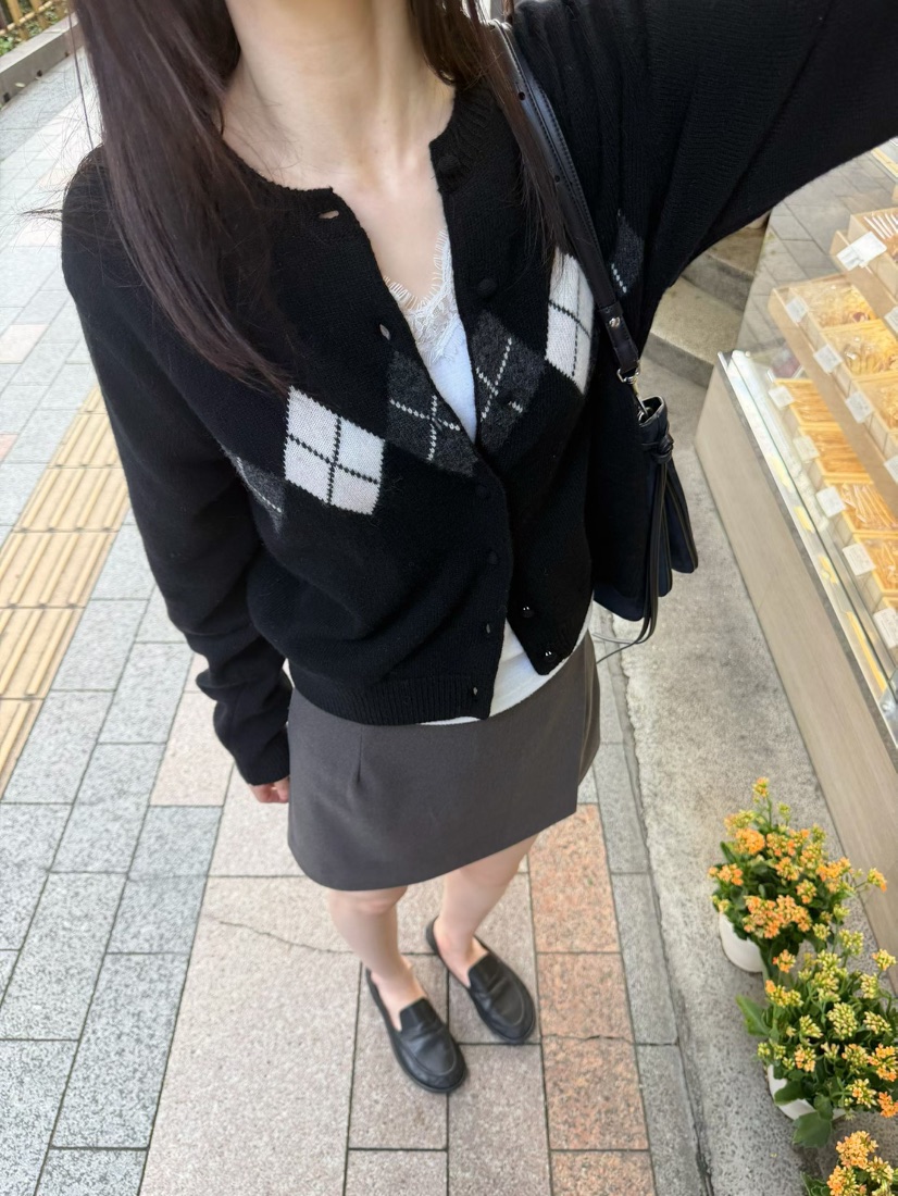 ARKIE/TAF韓國直郵女裝新品真品時尚人氣休閑開衫羊絨格紋ARKIE/TAF開衫