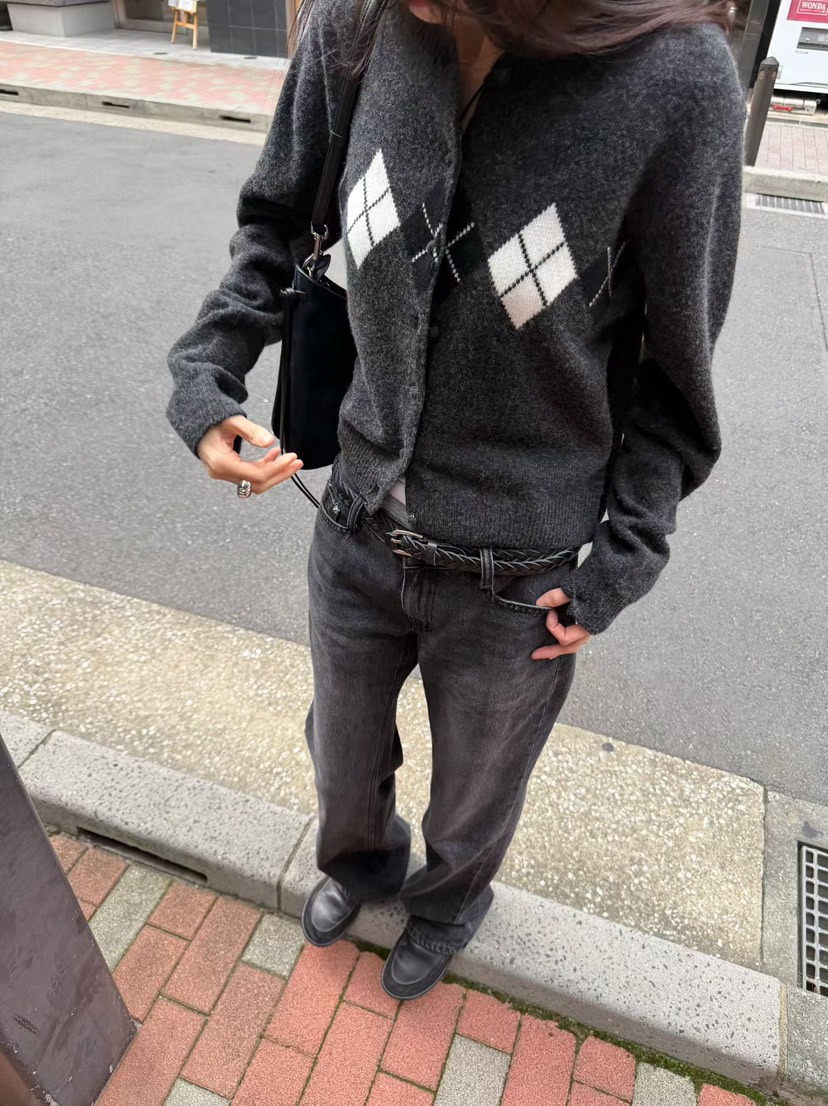 ARKIE/TAF韓國直郵女裝新品真品時尚人氣休閑開衫羊絨格紋ARKIE/TAF開衫