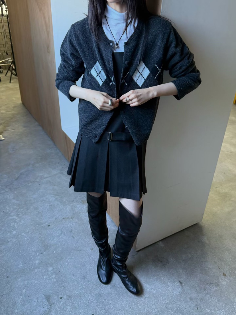 ARKIE/TAF韓國直郵女裝新品真品時尚人氣休閑開衫羊絨格紋ARKIE/TAF開衫