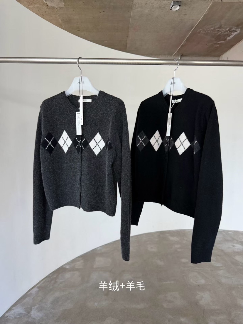 ARKIE/TAF韓國直郵女裝新品真品時尚人氣休閑開衫羊絨格紋ARKIE/TAF開衫
