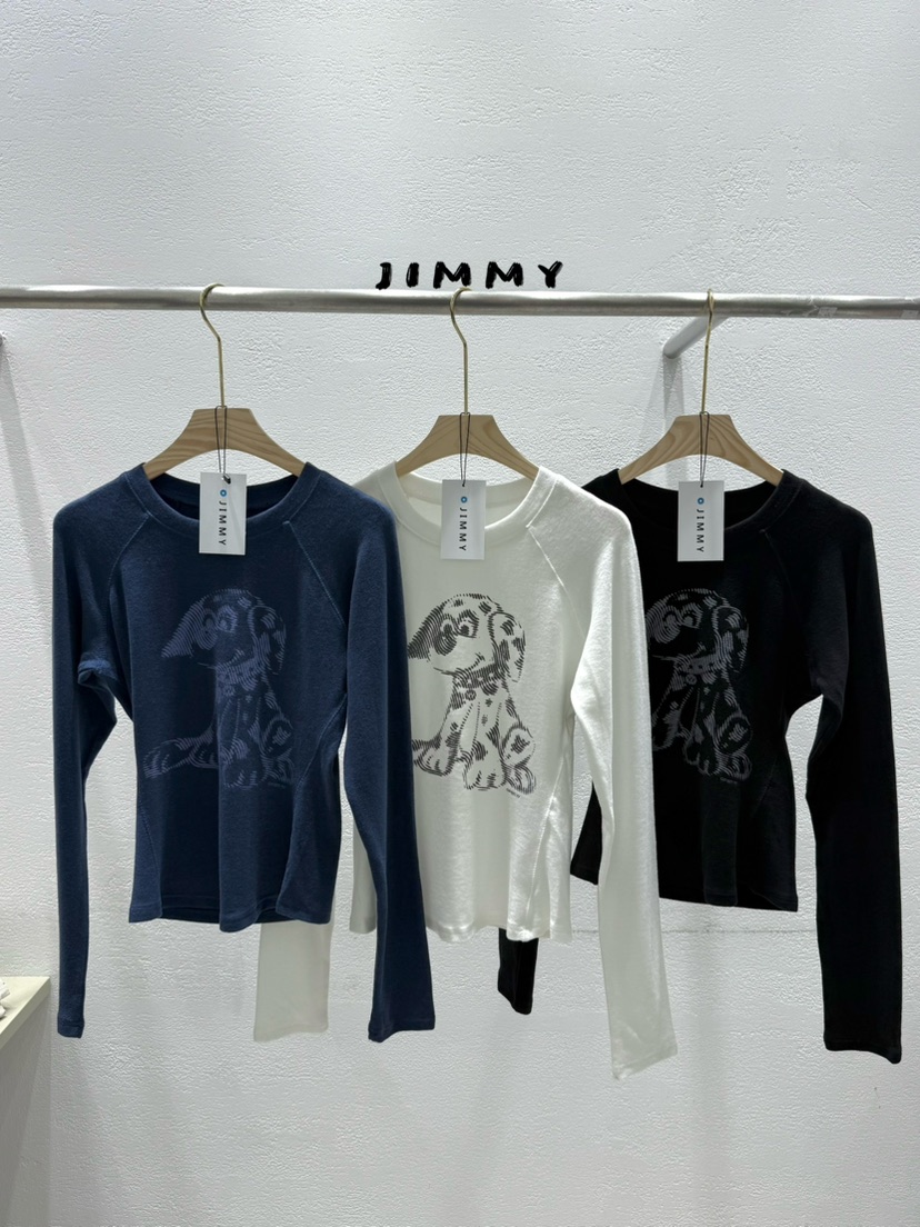 JIMMY東大門實拍女士新款真品熱賣休閑人氣長袖T恤抓絨狗狗JIMMY/REMAKE長袖T恤