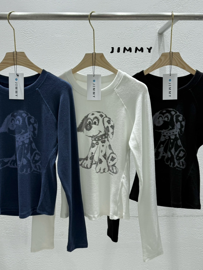 JIMMY東大門實拍女士新款真品熱賣休閑人氣長袖T恤抓絨狗狗JIMMY/REMAKE長袖T恤