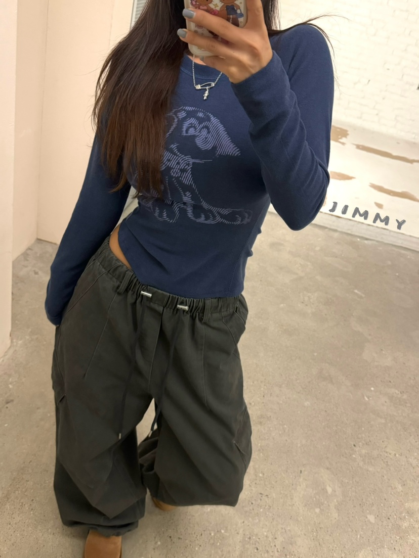 JIMMY東大門實拍女士新款真品熱賣休閑人氣長袖T恤抓絨狗狗JIMMY/REMAKE長袖T恤