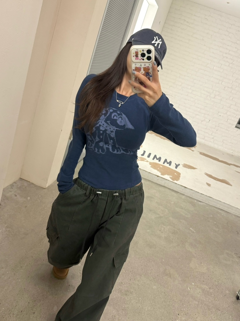 JIMMY東大門實拍女士新款真品熱賣休閑人氣長袖T恤抓絨狗狗JIMMY/REMAKE長袖T恤