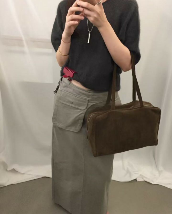 TROUVAILLE東大門代購女士新款推薦熱賣真品單肩斜跨包麂皮TROUVAILLE單肩/斜跨包圖色3