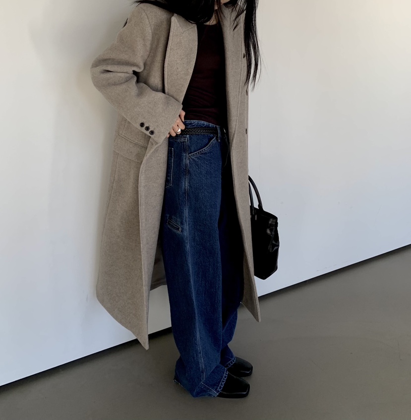 MUYBIEN韓國代購女士新品推薦休閑熱賣人氣中長款大衣絲綢MUYBIEN中長款大衣