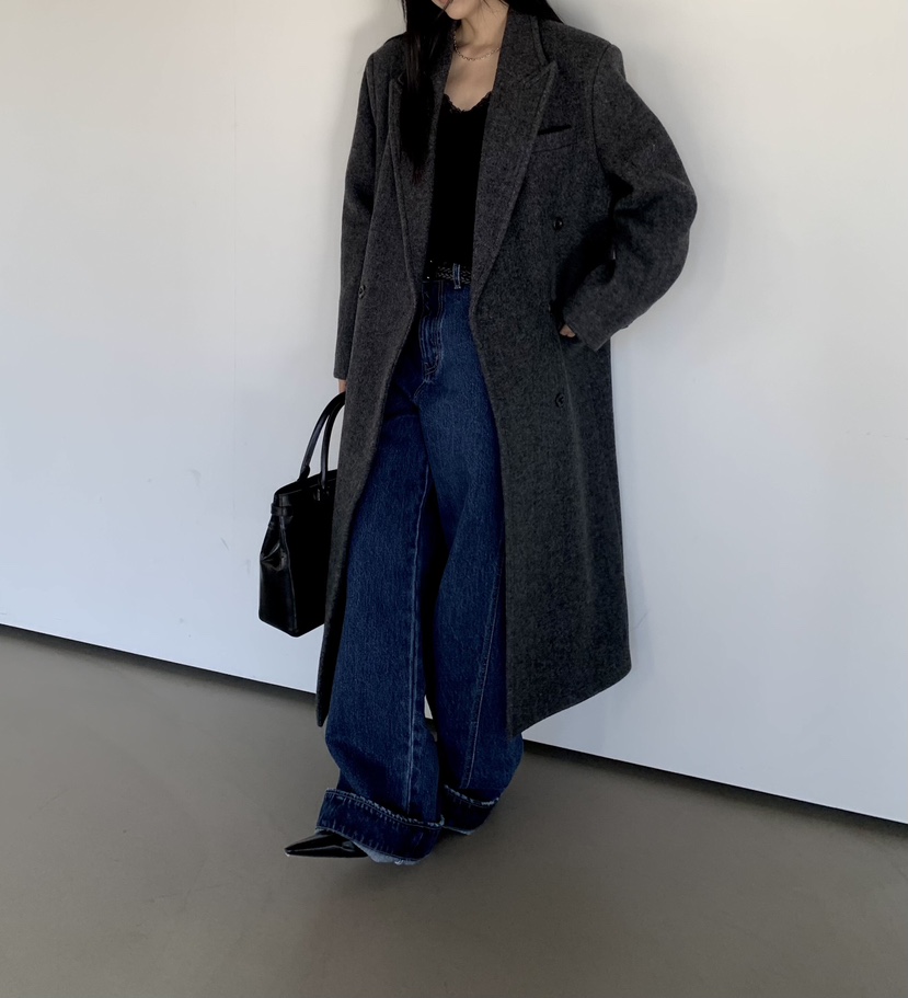 MUYBIEN韓國代購女士新品推薦休閑熱賣人氣中長款大衣絲綢MUYBIEN中長款大衣