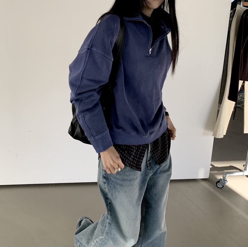 MUYBIEN東大門直郵女士新品休閑熱賣時尚人氣衛衣半拉鏈染色MUYBIEN衛衣