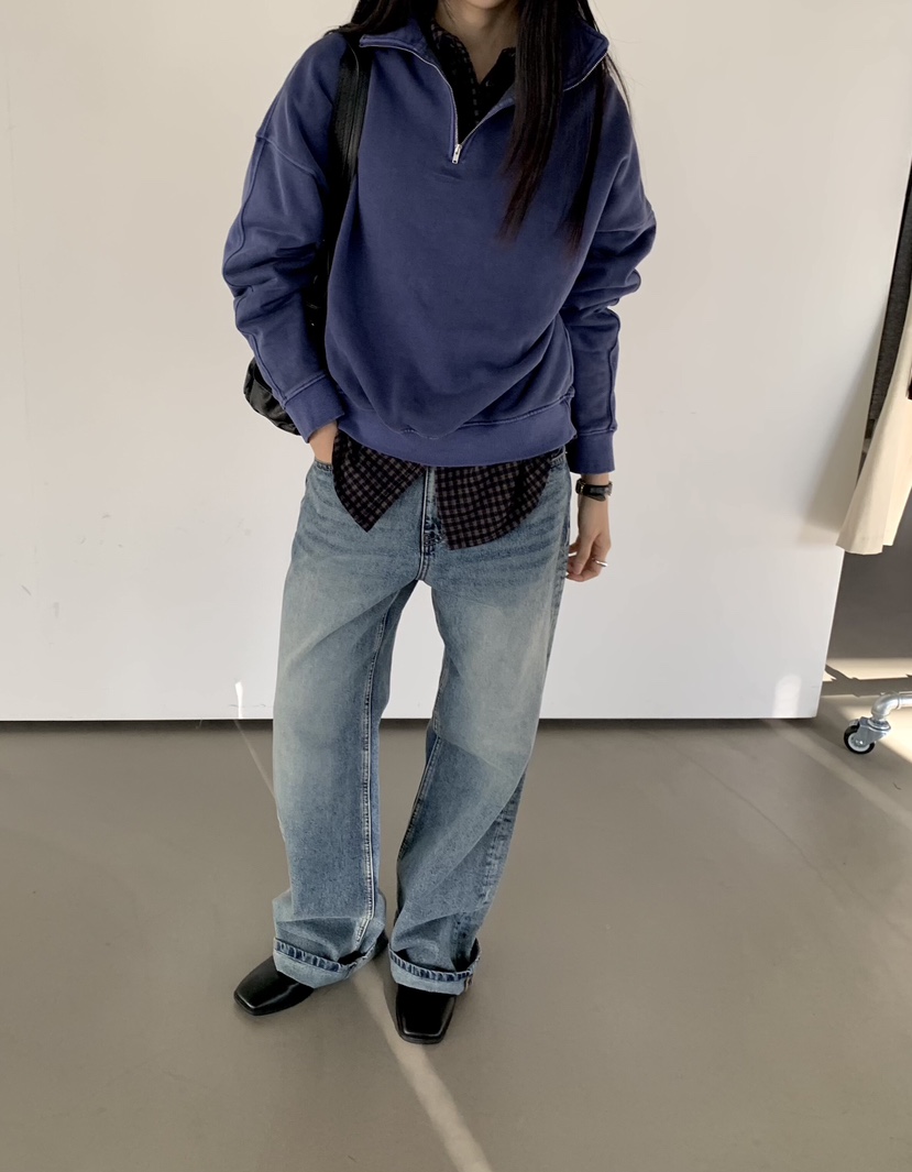 MUYBIEN東大門直郵女士新品休閑熱賣時尚人氣衛衣半拉鏈染色MUYBIEN衛衣