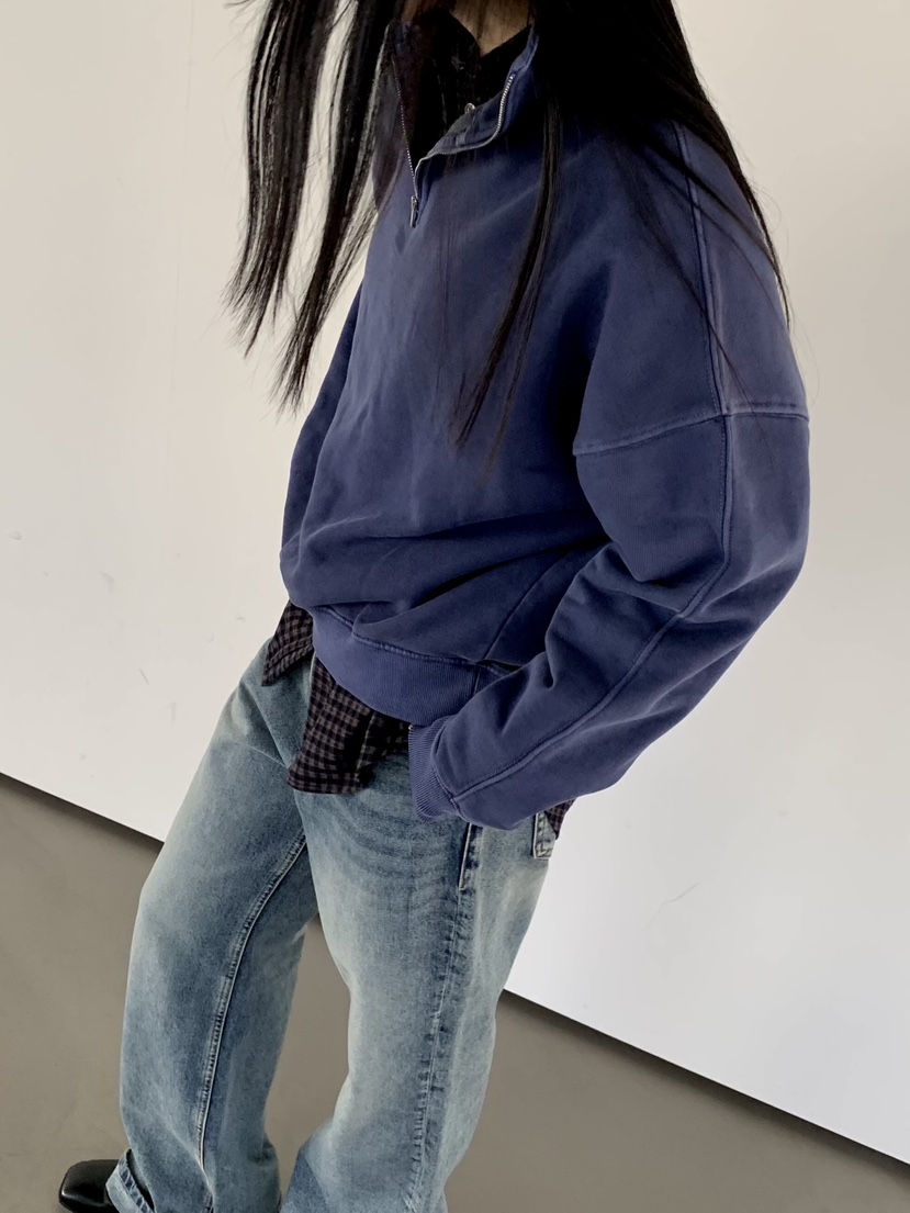 MUYBIEN東大門直郵女士新品休閑熱賣時尚人氣衛衣半拉鏈染色MUYBIEN衛衣