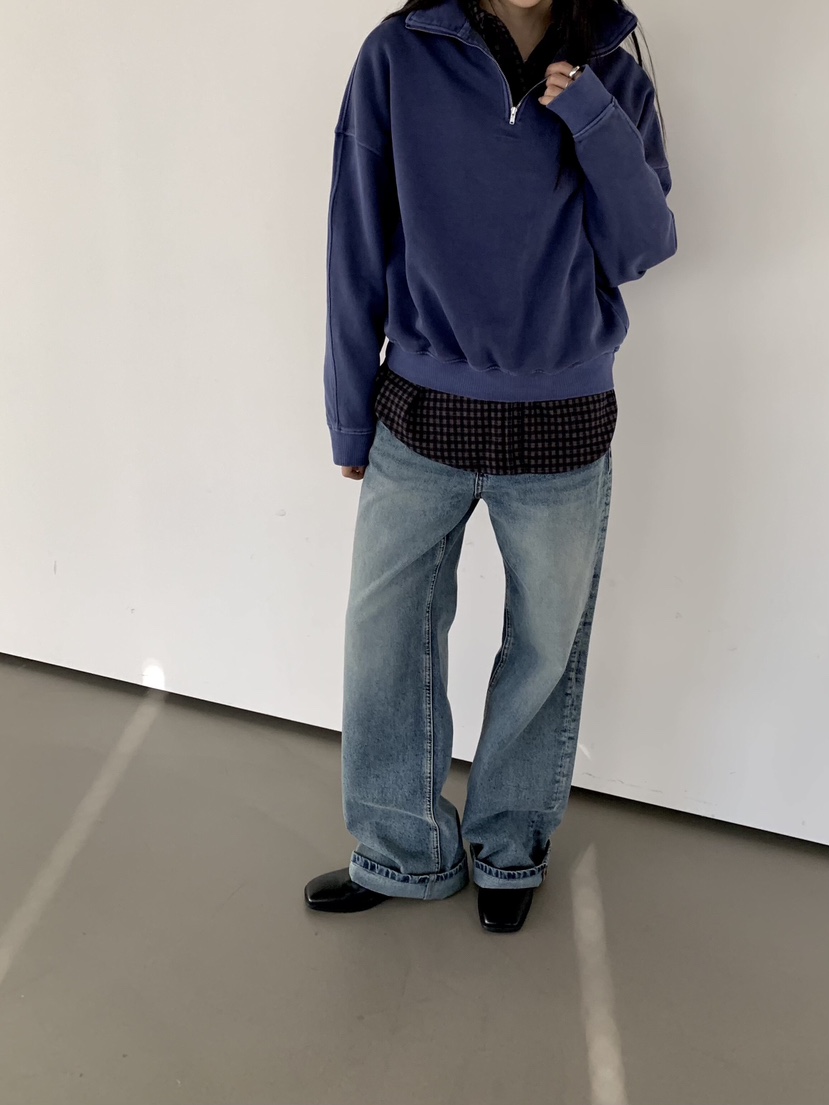 MUYBIEN東大門直郵女士新品休閑熱賣時尚人氣衛衣半拉鏈染色MUYBIEN衛衣