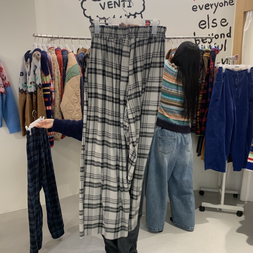 VENTI韓國直郵女裝新品人氣熱賣時尚推薦真品休閑褲格紋褶裥VENTI休閑褲