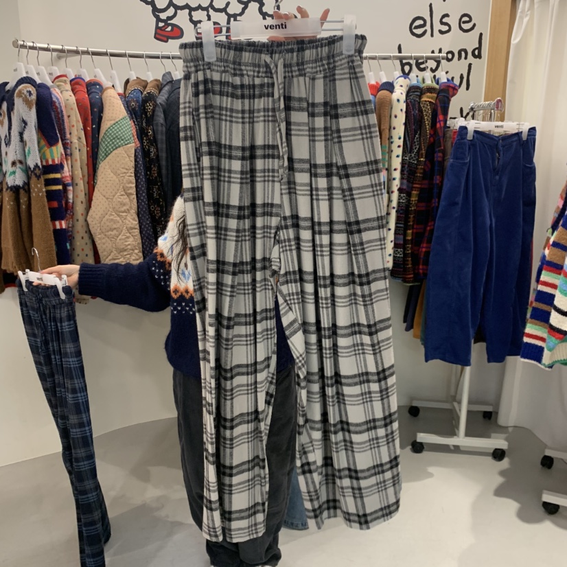 VENTI韓國直郵女裝新品人氣熱賣時尚推薦真品休閑褲格紋褶裥VENTI休閑褲圖色1
