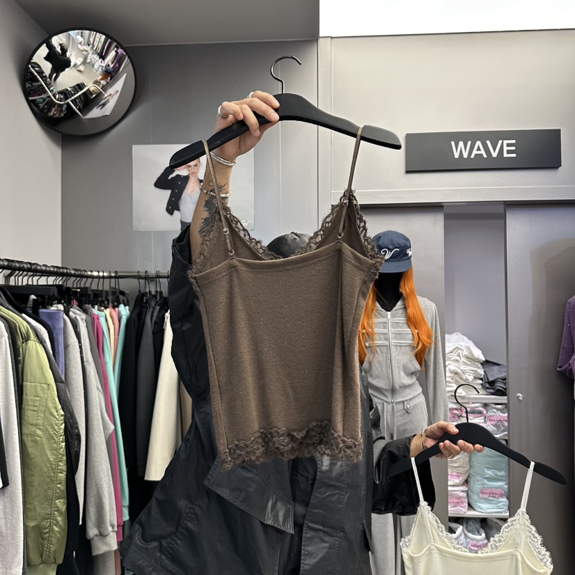 WAVE韓國代購女裝新款真品熱賣時尚吊帶背心安哥拉蕾絲無袖WAVE吊帶/背心