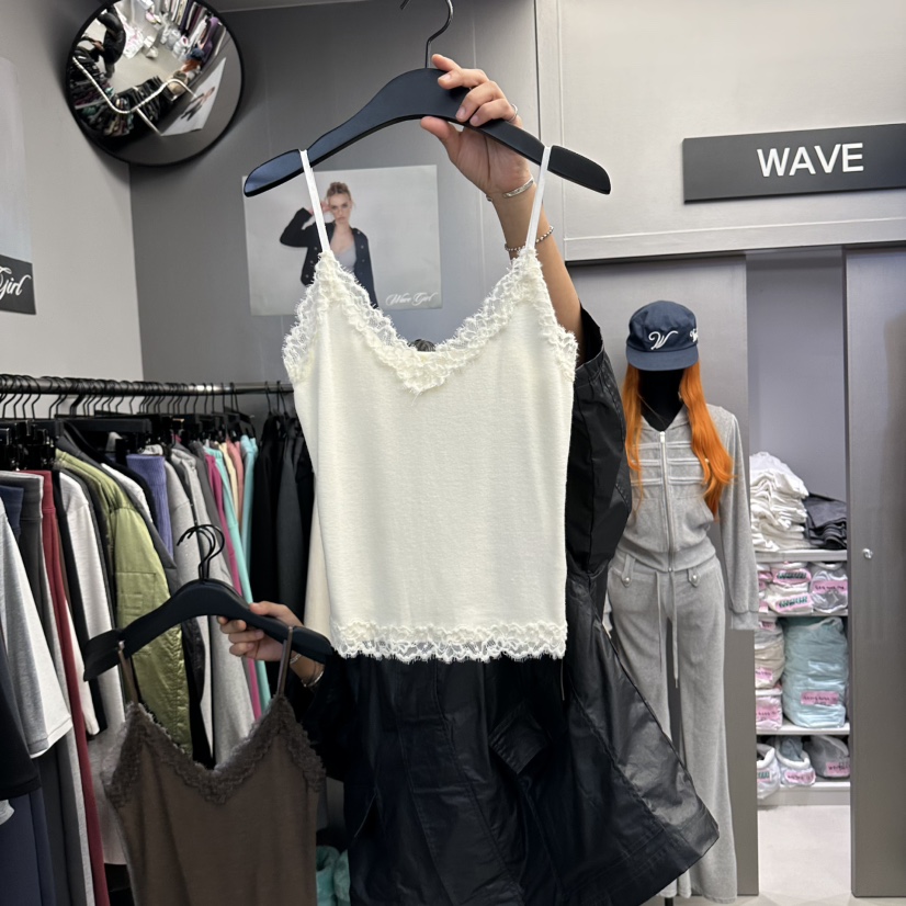 WAVE韓國代購女裝新款真品熱賣時尚吊帶背心安哥拉蕾絲無袖WAVE吊帶/背心圖色1