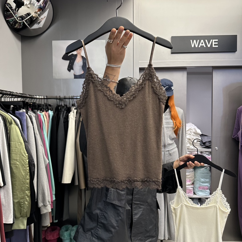 WAVE韓國代購女裝新款真品熱賣時尚吊帶背心安哥拉蕾絲無袖WAVE吊帶/背心圖色4