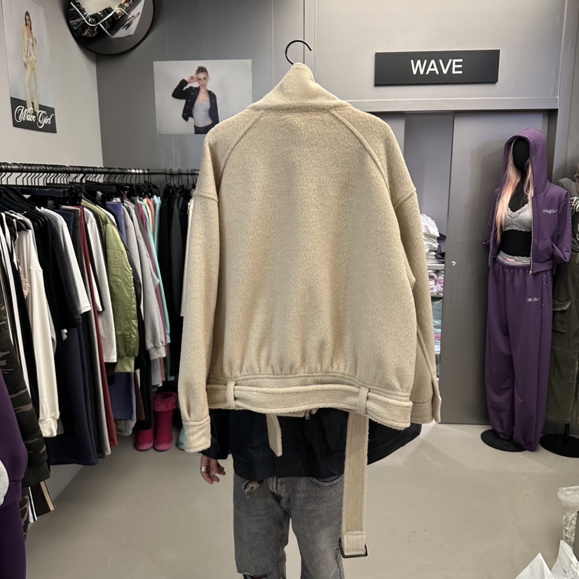 WAVE韓國代購女士新款真品休閑時尚人氣推薦短款大衣含腰帶WAVE短款大衣