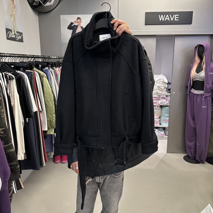 WAVE韓國代購女士新款真品休閑時尚人氣推薦短款大衣含腰帶WAVE短款大衣圖色3
