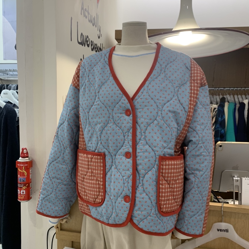 VENTI韓國代購女士新品真品休閑時尚人氣短款棉服撞色絎縫棉VENTI短款棉服圖色1