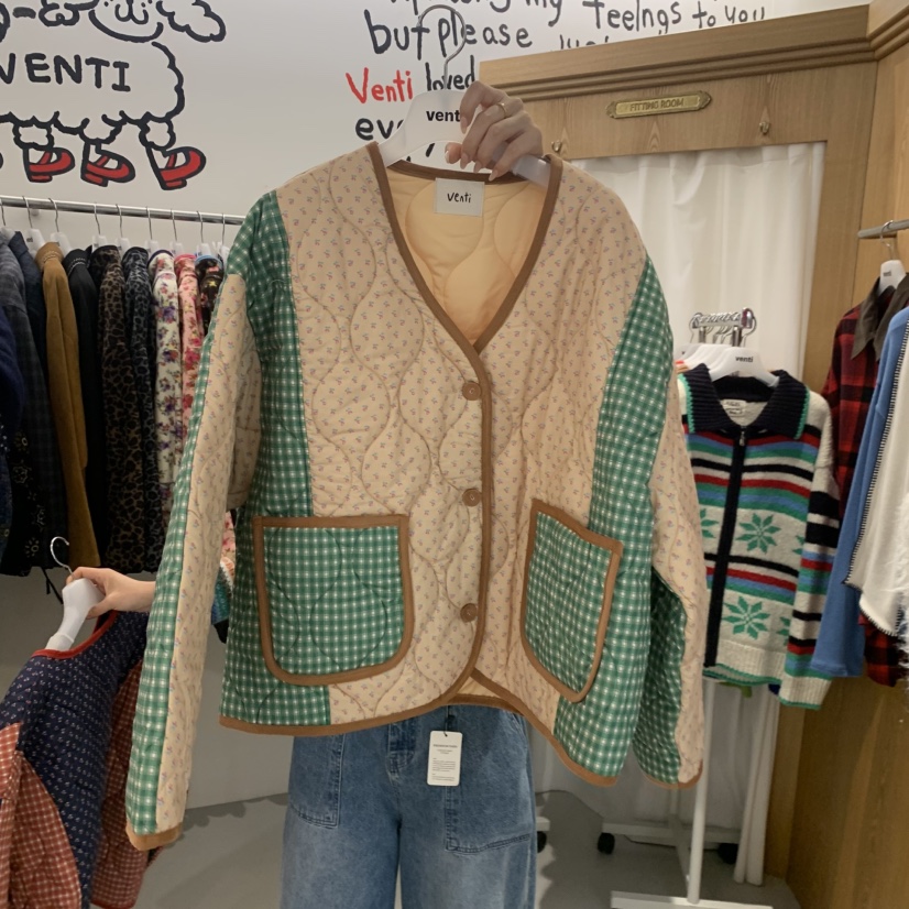 VENTI韓國代購女士新品真品休閑時尚人氣短款棉服撞色絎縫棉VENTI短款棉服圖色2
