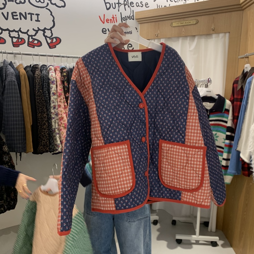 VENTI韓國代購女士新品真品休閑時尚人氣短款棉服撞色絎縫棉VENTI短款棉服圖色3