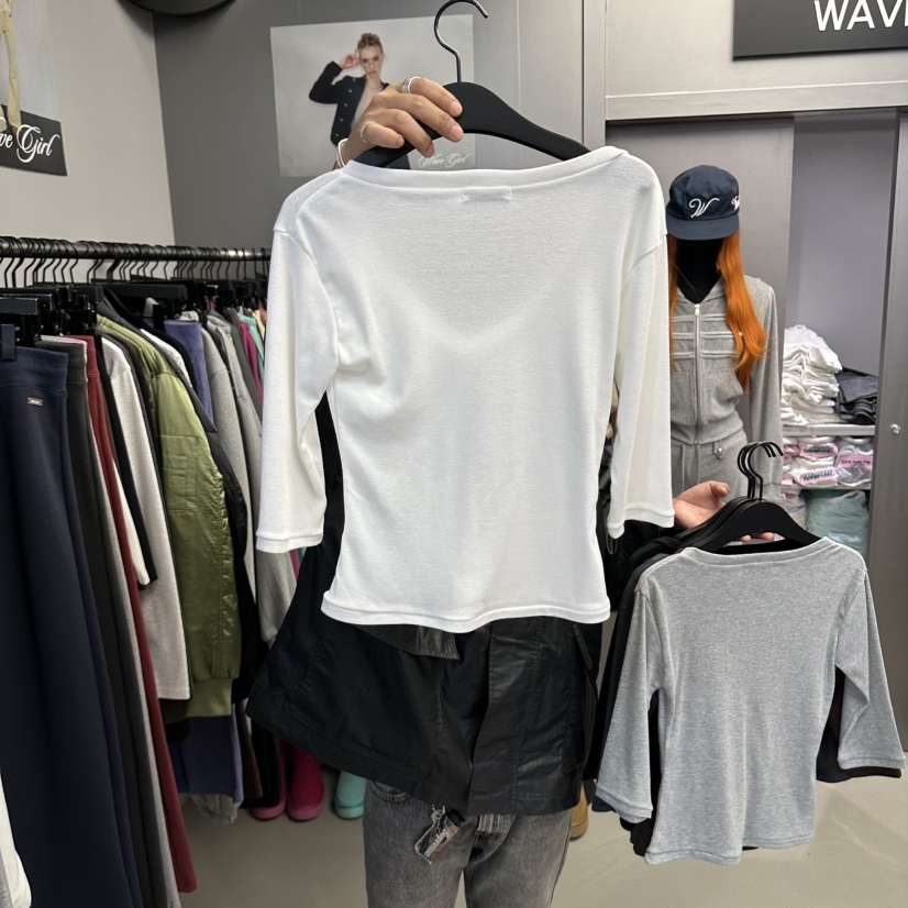 WAVE東大門代購女士新品人氣時尚推薦真品休閑熱賣T恤V領WAVET恤