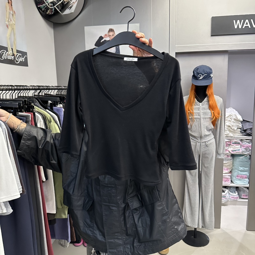 WAVE東大門代購女士新品人氣時尚推薦真品休閑熱賣T恤V領WAVET恤圖色5
